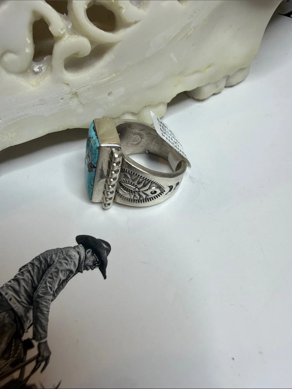 Sterling Silver Turquoise Ring - Web Kingman Sz 10 Stamped Samuel Yellowhair